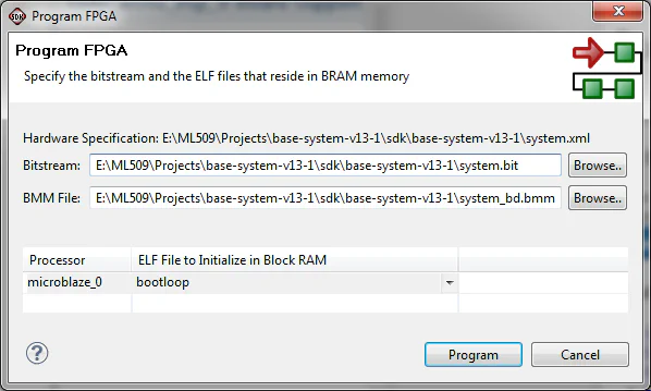 Program FPGA dialog box