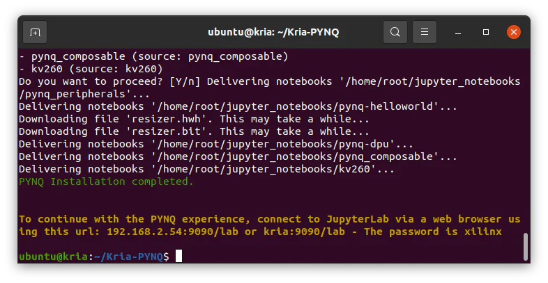 Kria PYNQ install complete