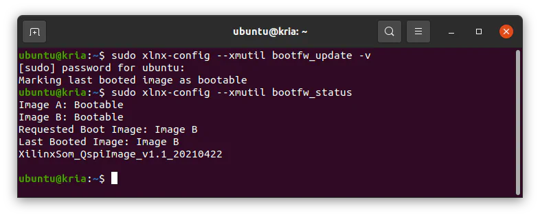 Verify Kria boot firmware update